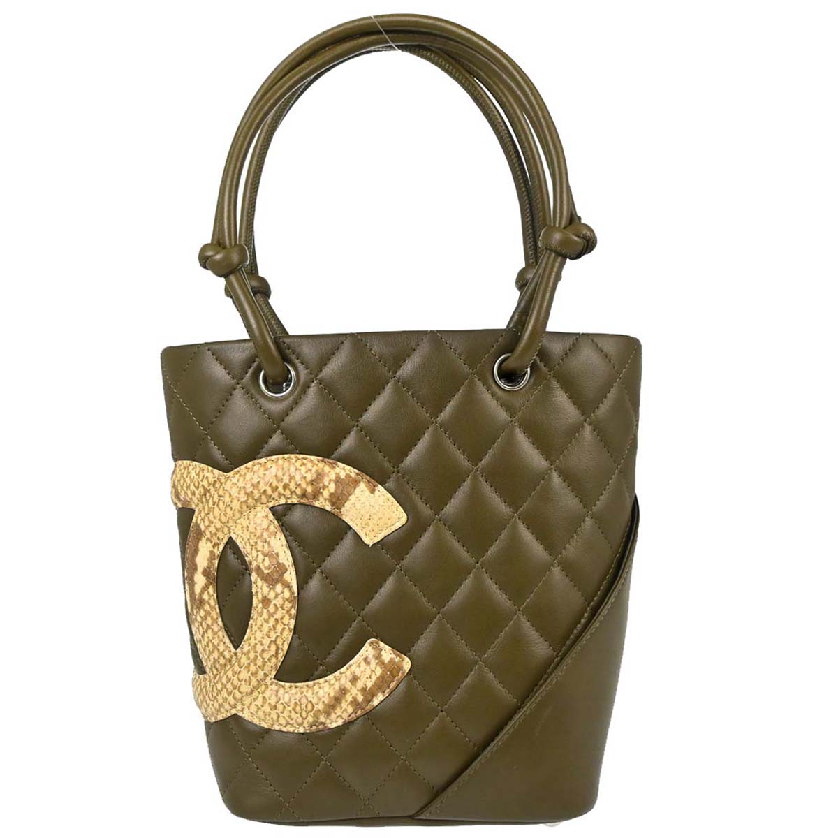Chanel * Khaki Calfskin Python Cambon Ligne Tote Handbag