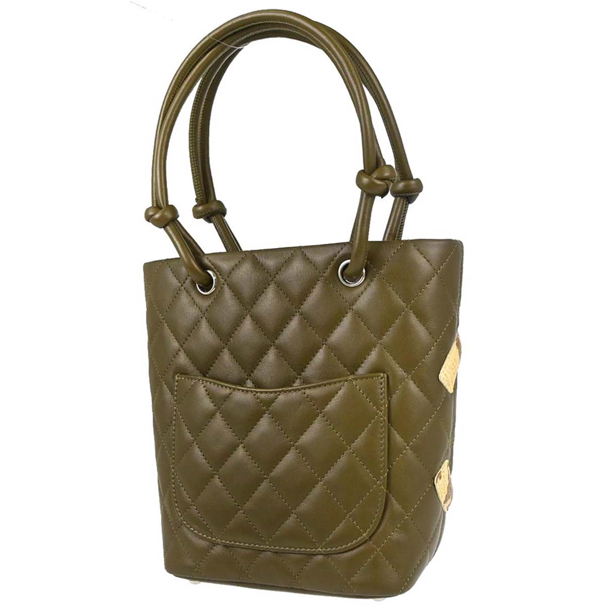 Chanel * Khaki Calfskin Python Cambon Ligne Tote Handbag