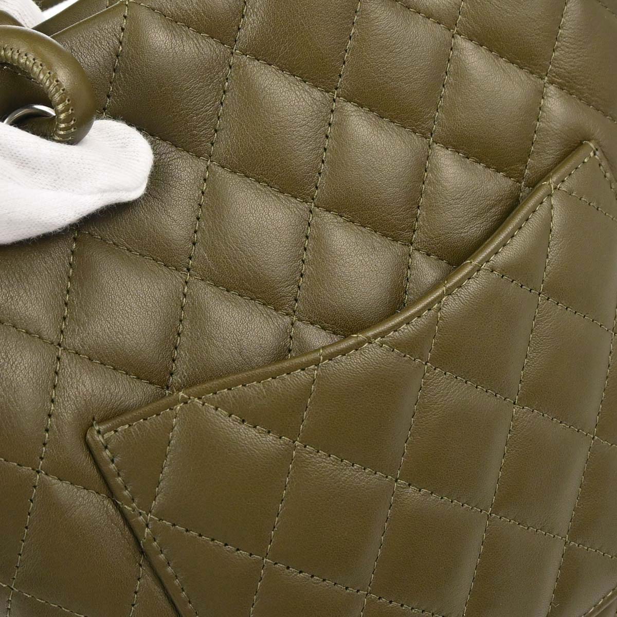 Chanel * Khaki Calfskin Python Cambon Ligne Tote Handbag