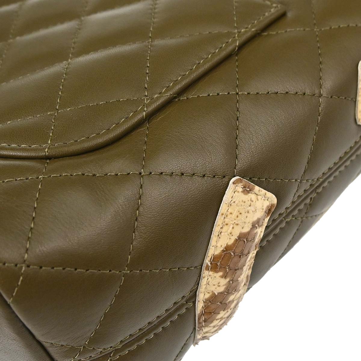 Chanel * Khaki Calfskin Python Cambon Ligne Tote Handbag