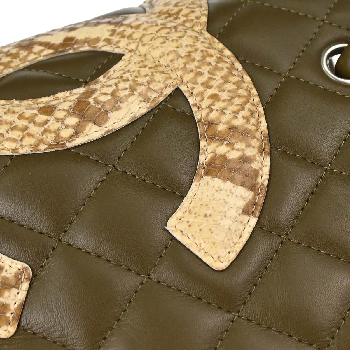 Chanel * Khaki Calfskin Python Cambon Ligne Tote Handbag