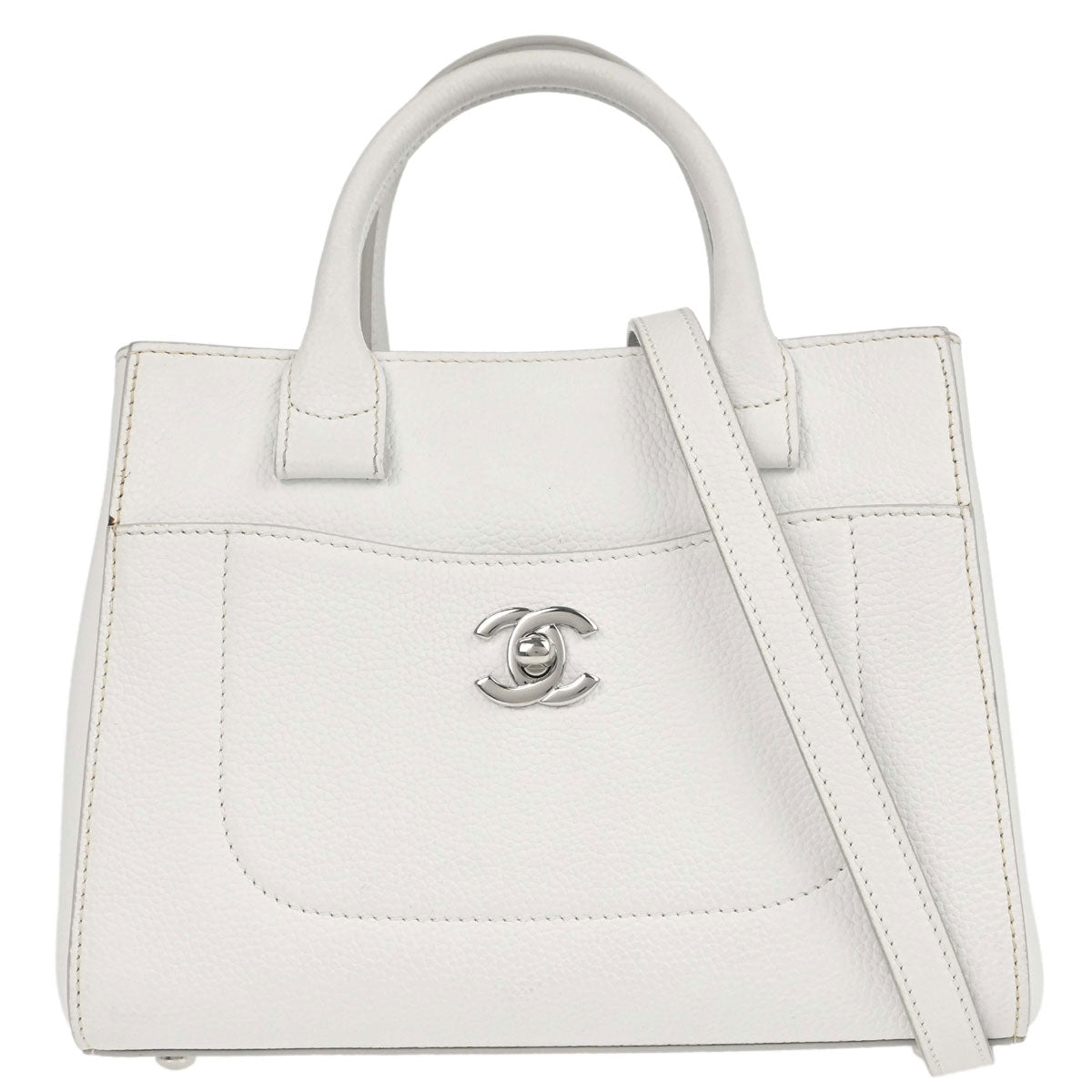 Chanel White Calfskin Neo Executive Cerf 2way Shoulder Tote Bag