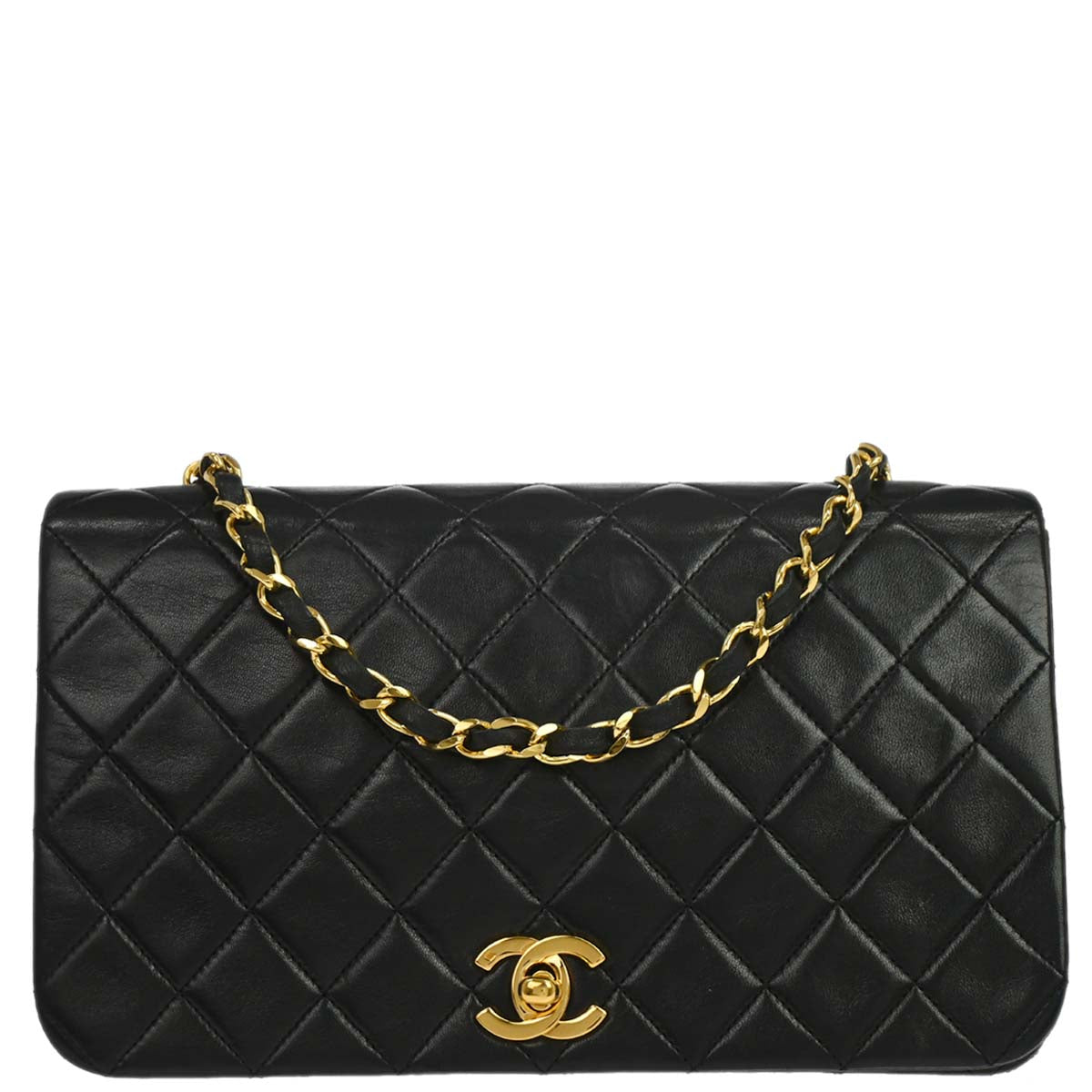 Chanel Black Lambskin Turnlock Small Full Flap Shoulder Bag