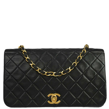 Chanel Black Lambskin Turnlock Small Full Flap Shoulder Bag