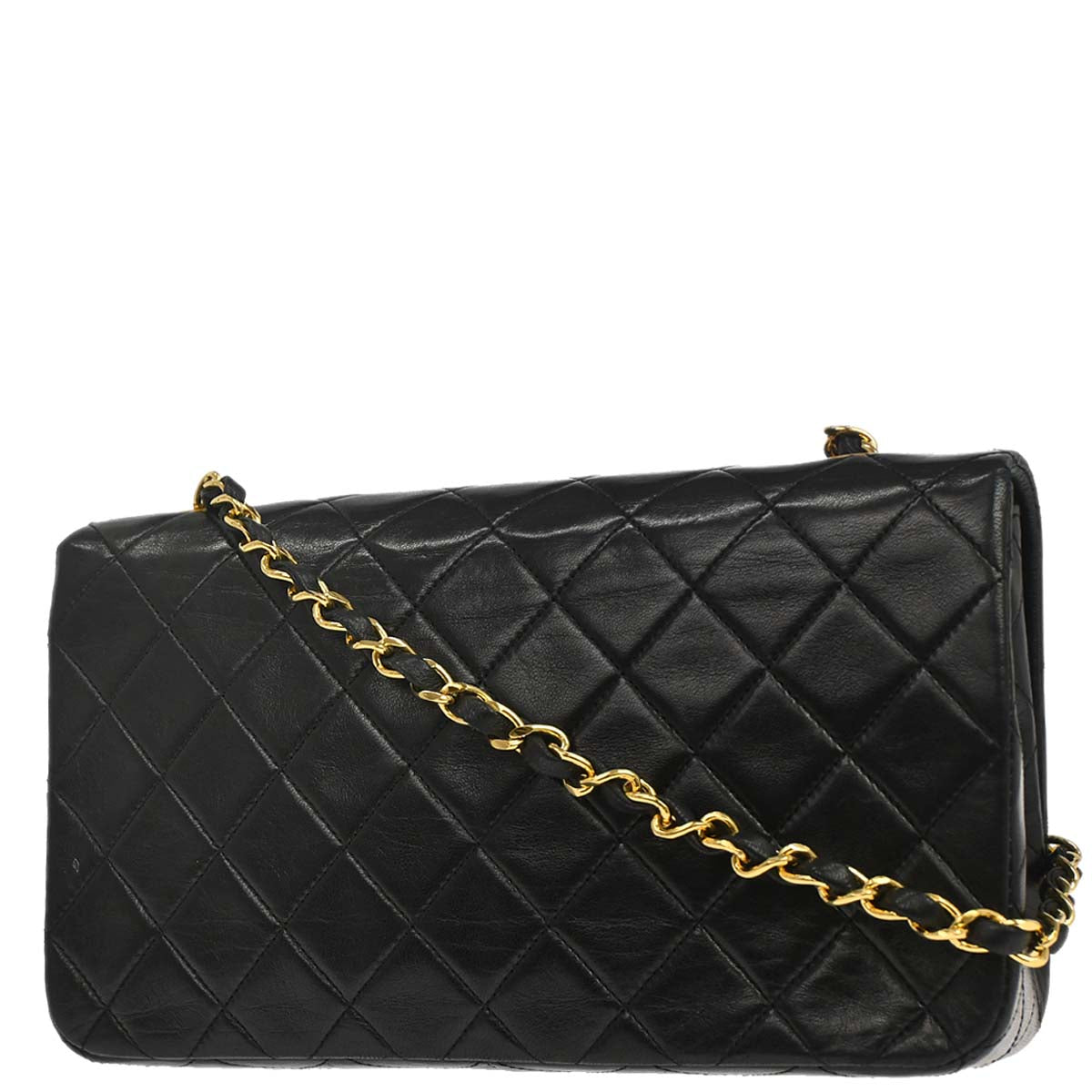 Chanel Black Lambskin Turnlock Small Full Flap Shoulder Bag