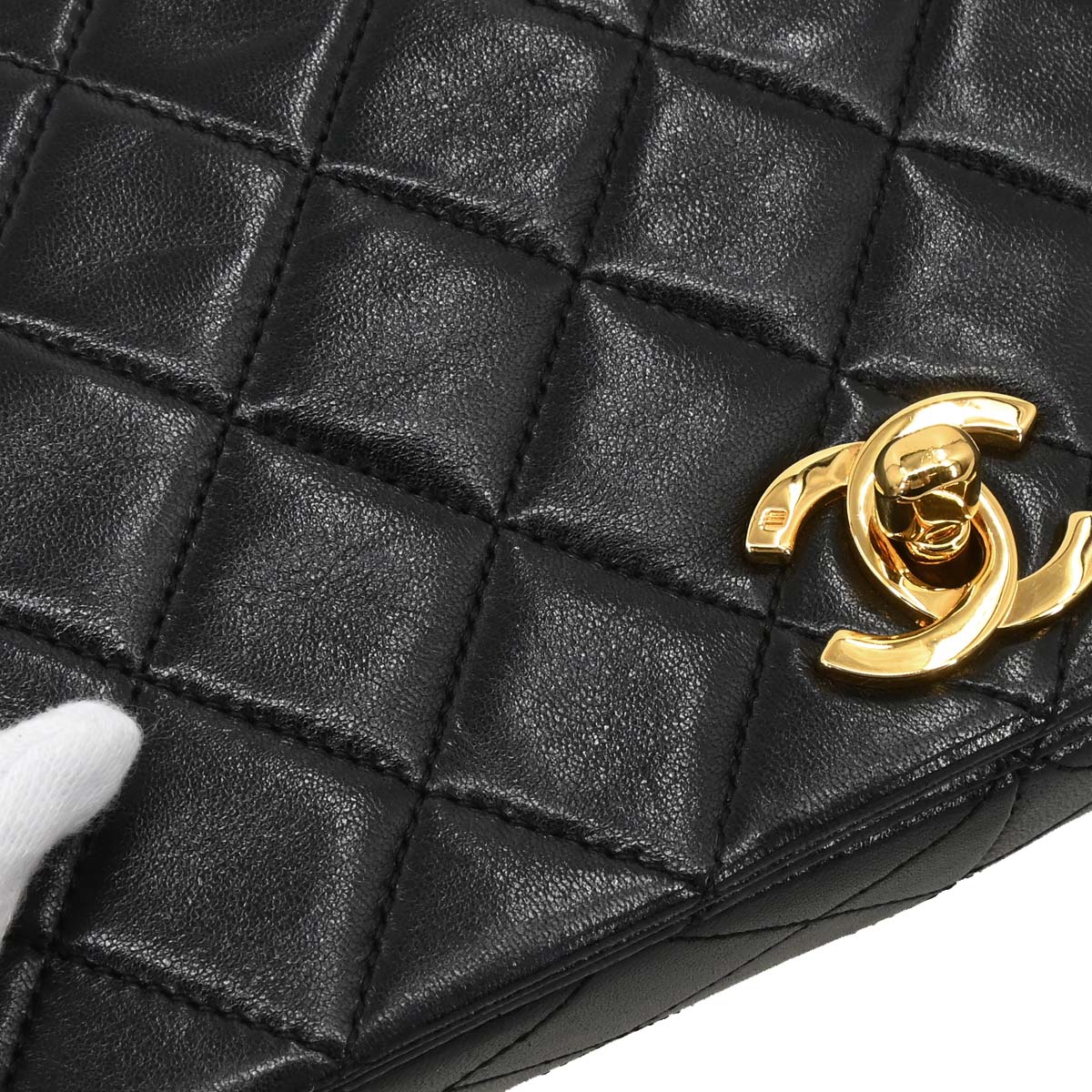 Chanel Black Lambskin Turnlock Small Full Flap Shoulder Bag