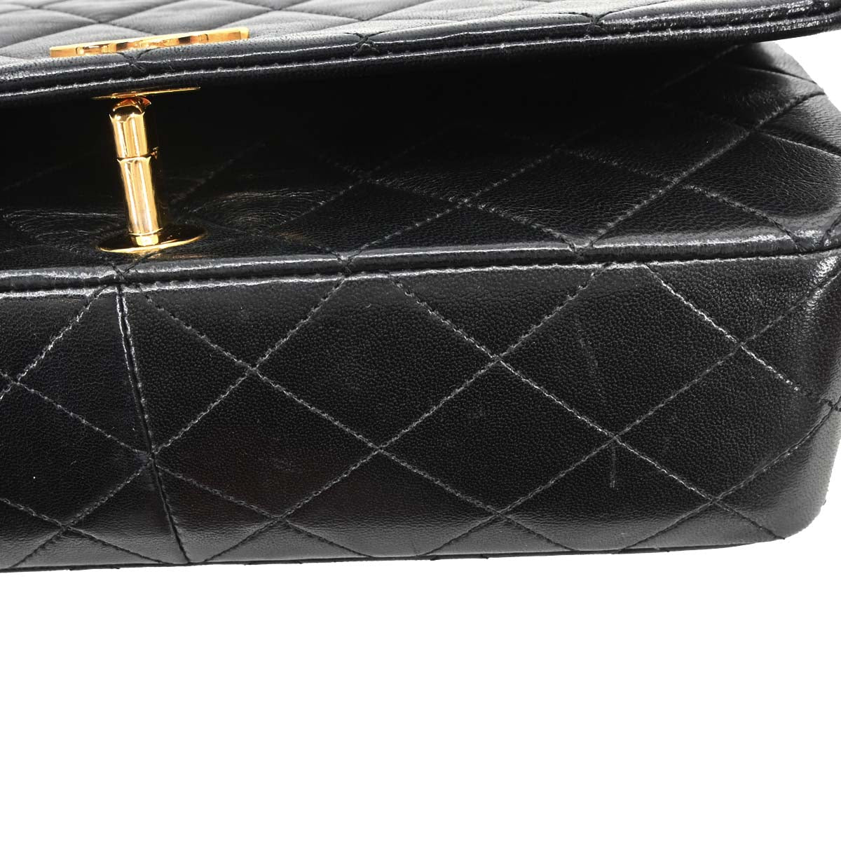 Chanel Black Lambskin Turnlock Small Full Flap Shoulder Bag