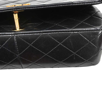 Chanel Black Lambskin Turnlock Small Full Flap Shoulder Bag