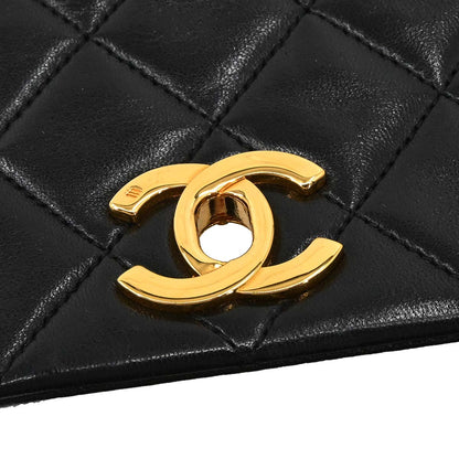 Chanel Black Lambskin Turnlock Small Full Flap Shoulder Bag