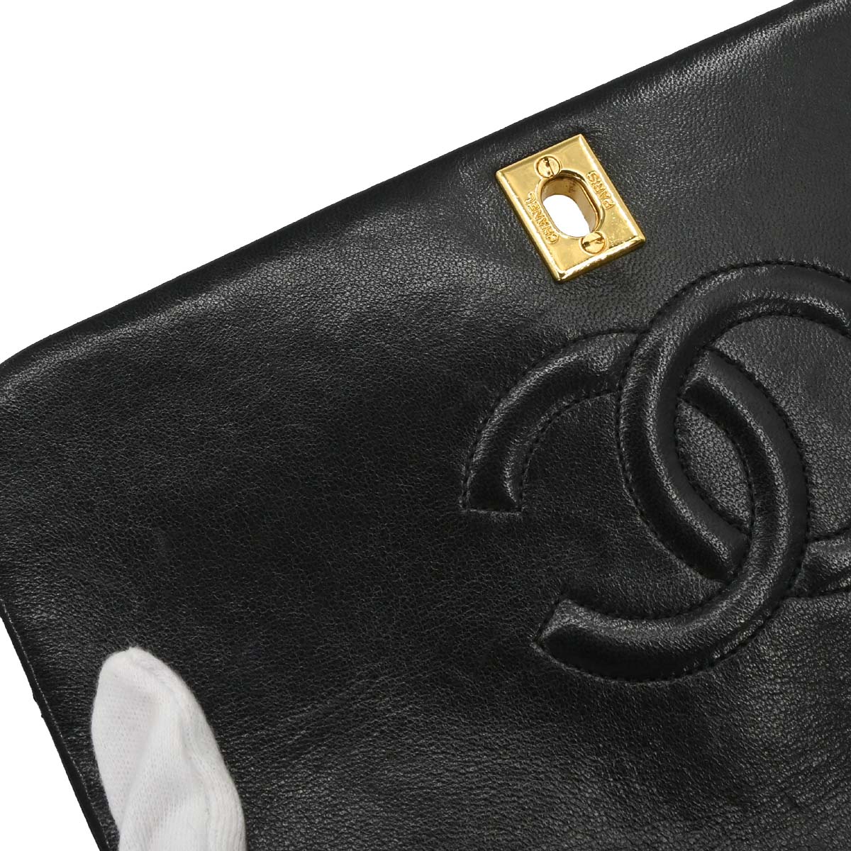 Chanel Black Lambskin Turnlock Small Full Flap Shoulder Bag