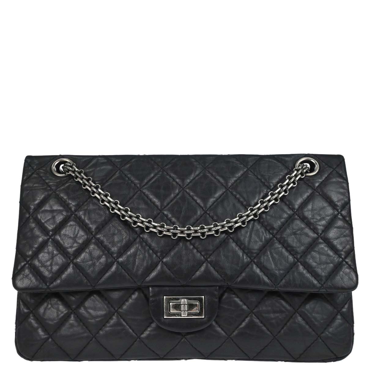 Chanel Black Calfskin 2.55 Classic Double Flap Shoulder Bag