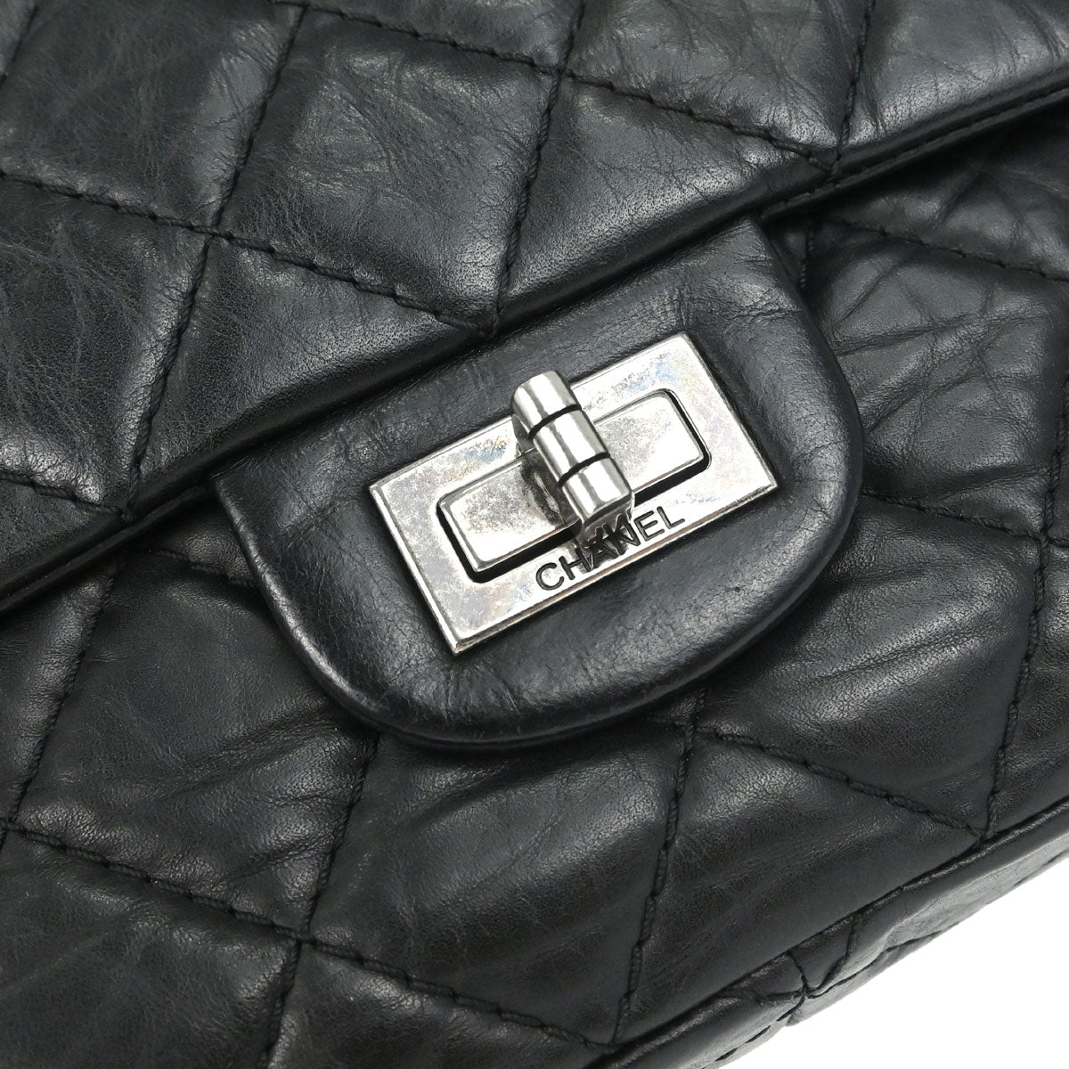 Chanel Black Calfskin 2.55 Classic Double Flap Shoulder Bag