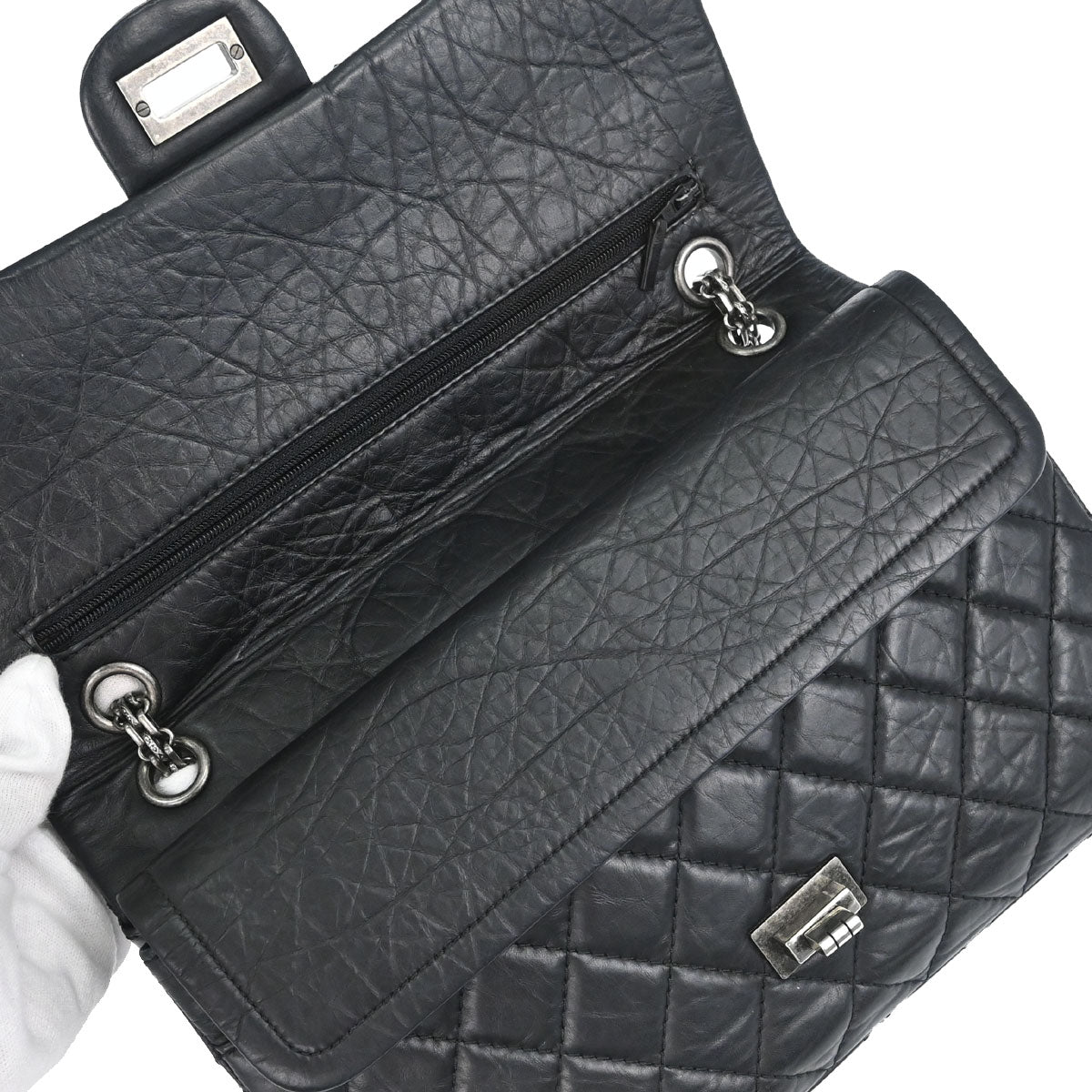 Chanel Black Calfskin 2.55 Classic Double Flap Shoulder Bag