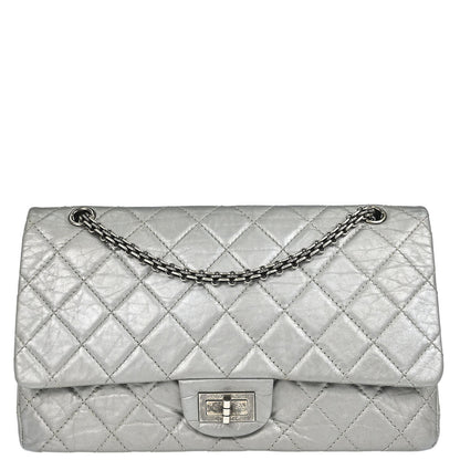 Chanel Silver Calfskin 2.55 Jumbo Classic Double Flap Shoulder Bag