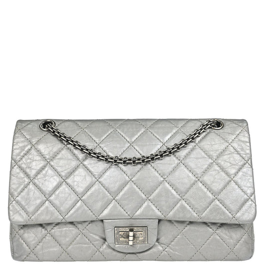 Chanel Silver Calfskin 2.55 Jumbo Classic Double Flap Shoulder Bag