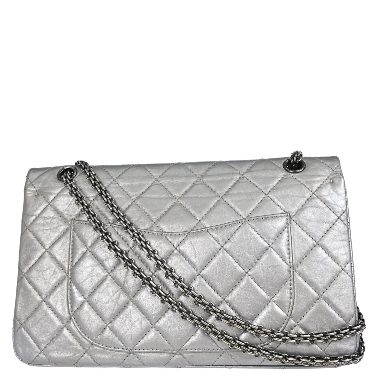 Chanel Silver Calfskin 2.55 Jumbo Classic Double Flap Shoulder Bag