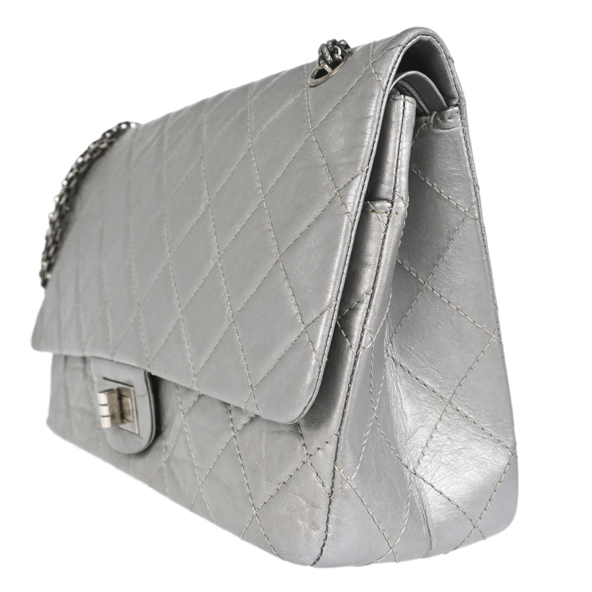 Chanel Silver Calfskin 2.55 Jumbo Classic Double Flap Shoulder Bag