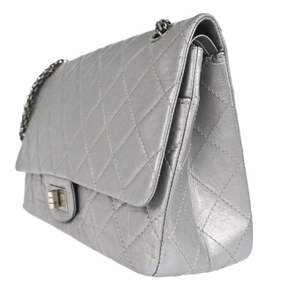 Chanel Silver Calfskin 2.55 Jumbo Classic Double Flap Shoulder Bag
