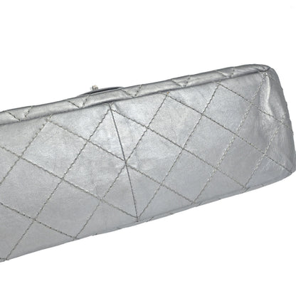 Chanel Silver Calfskin 2.55 Jumbo Classic Double Flap Shoulder Bag