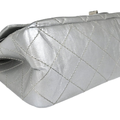 Chanel Silver Calfskin 2.55 Jumbo Classic Double Flap Shoulder Bag