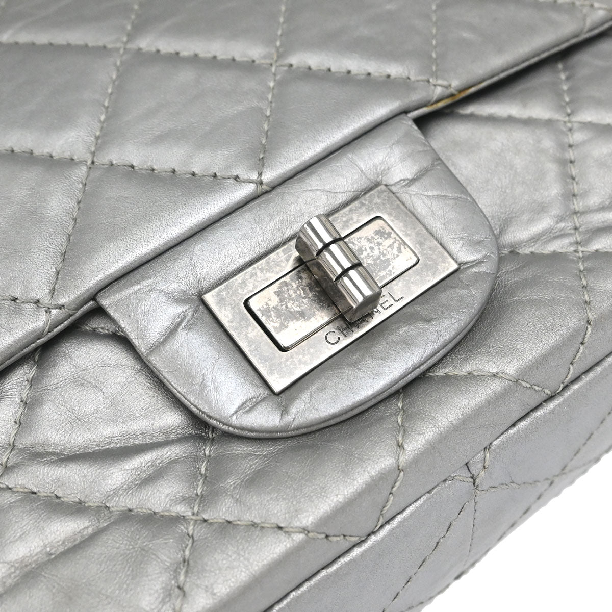 Chanel Silver Calfskin 2.55 Jumbo Classic Double Flap Shoulder Bag