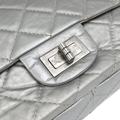 Chanel Silver Calfskin 2.55 Jumbo Classic Double Flap Shoulder Bag