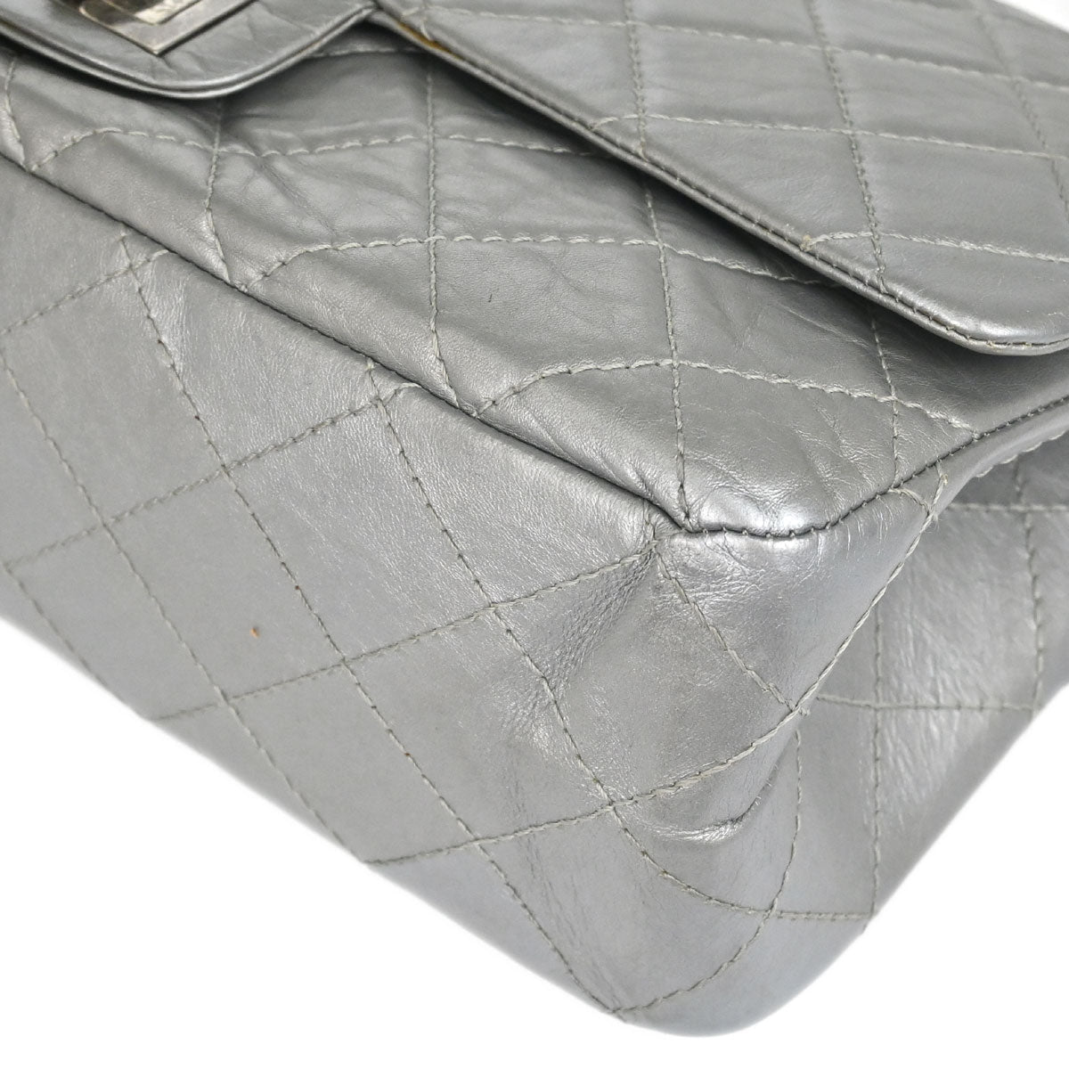 Chanel Silver Calfskin 2.55 Jumbo Classic Double Flap Shoulder Bag