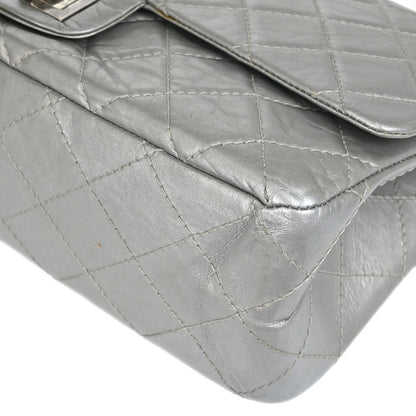 Chanel Silver Calfskin 2.55 Jumbo Classic Double Flap Shoulder Bag