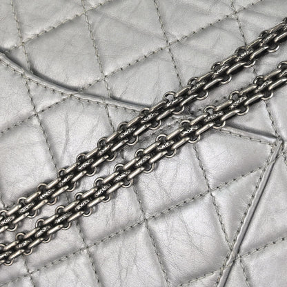 Chanel Silver Calfskin 2.55 Jumbo Classic Double Flap Shoulder Bag