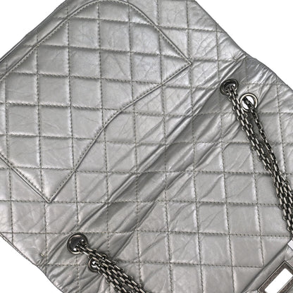 Chanel Silver Calfskin 2.55 Jumbo Classic Double Flap Shoulder Bag