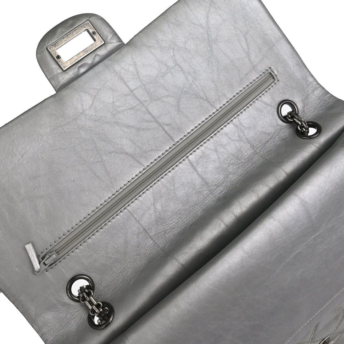 Chanel Silver Calfskin 2.55 Jumbo Classic Double Flap Shoulder Bag