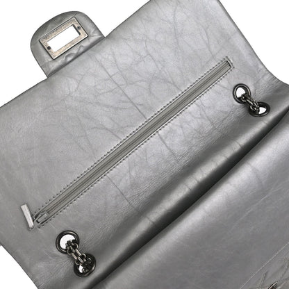 Chanel Silver Calfskin 2.55 Jumbo Classic Double Flap Shoulder Bag