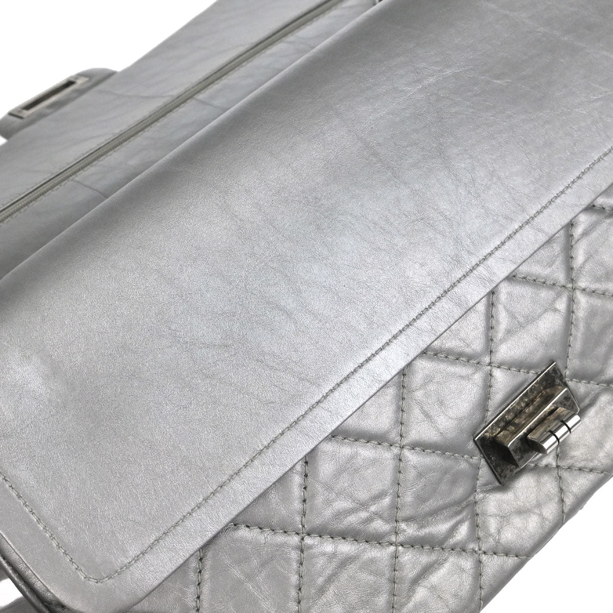 Chanel Silver Calfskin 2.55 Jumbo Classic Double Flap Shoulder Bag