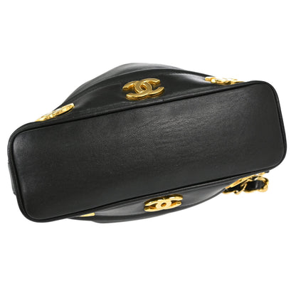 Chanel 1991-1994 Black Lambskin Triple CC Drawstring Shoulder Bag