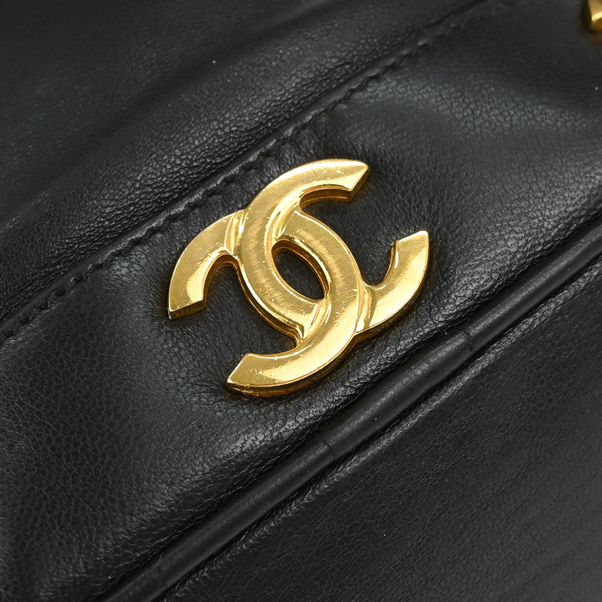 Chanel 1991-1994 Black Lambskin Triple CC Drawstring Shoulder Bag