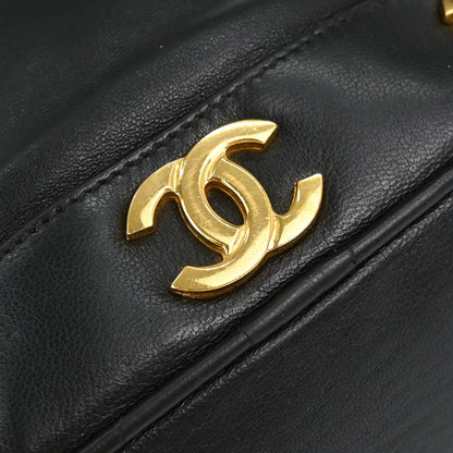 Chanel 1991-1994 Black Lambskin Triple CC Drawstring Shoulder Bag