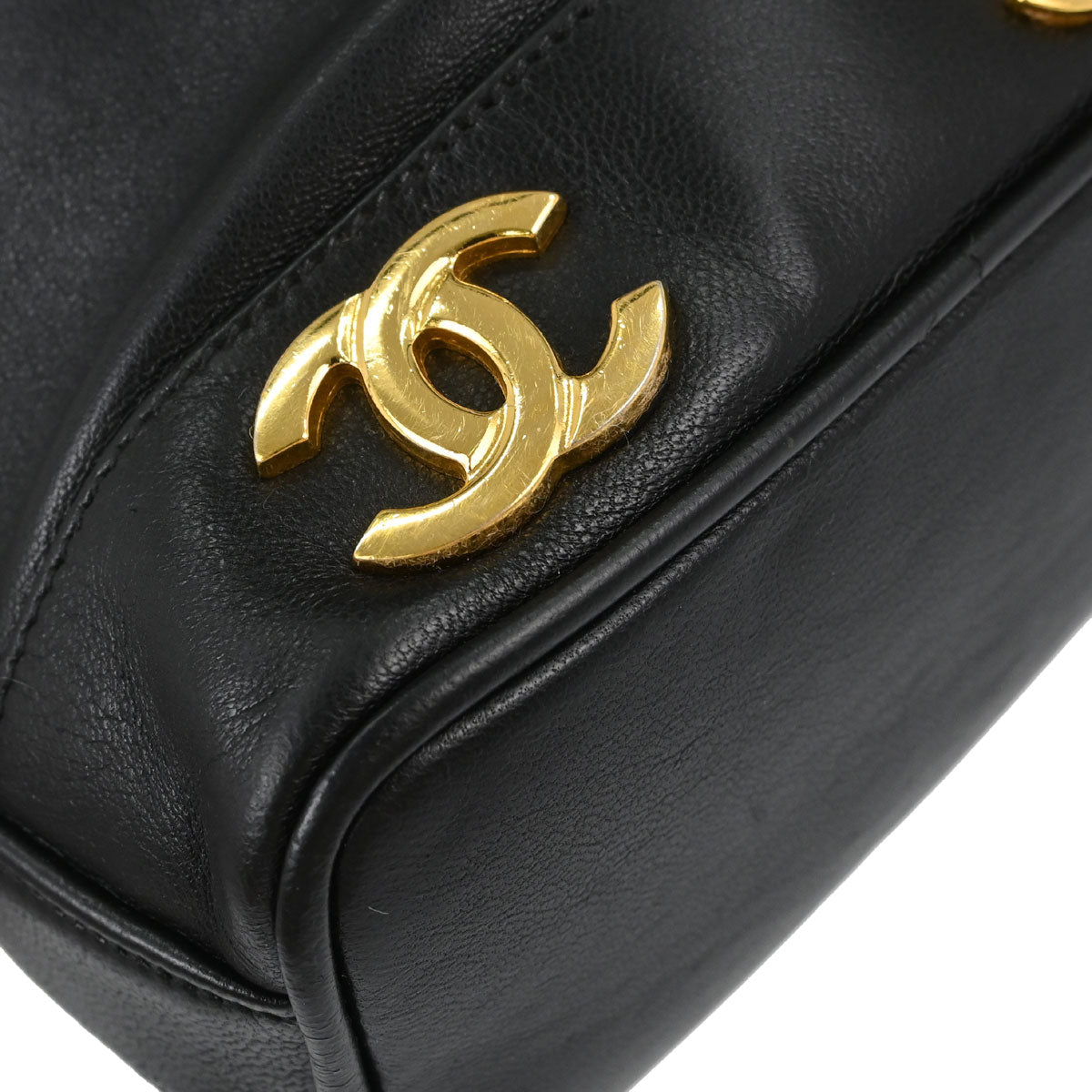 Chanel 1991-1994 Black Lambskin Triple CC Drawstring Shoulder Bag