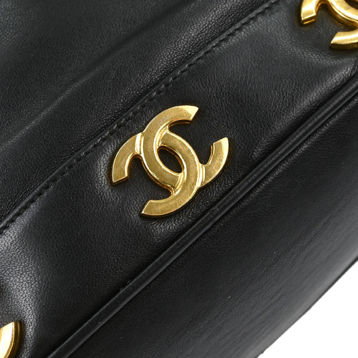 Chanel 1991-1994 Black Lambskin Triple CC Drawstring Shoulder Bag