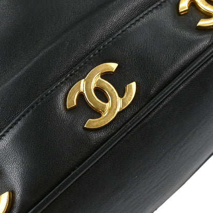 Chanel 1991-1994 Black Lambskin Triple CC Drawstring Shoulder Bag