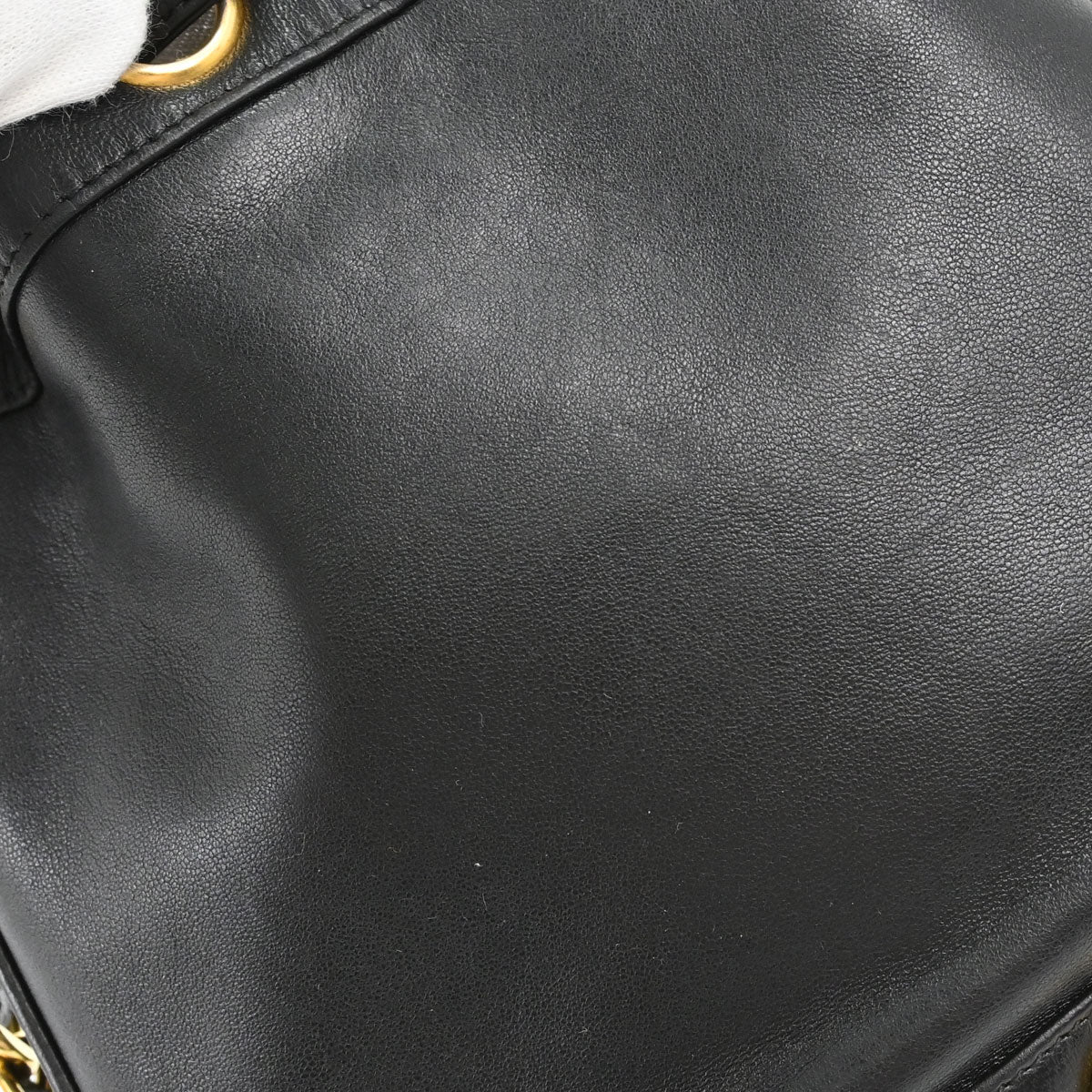 Chanel 1991-1994 Black Lambskin Triple CC Drawstring Shoulder Bag