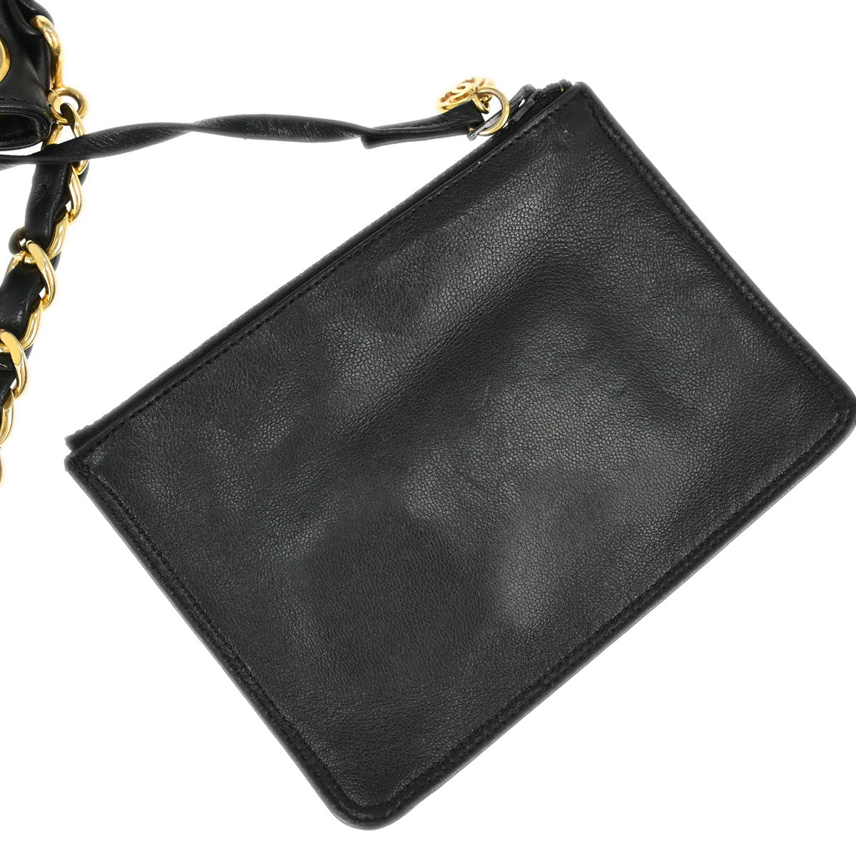 Chanel 1991-1994 Black Lambskin Triple CC Drawstring Shoulder Bag