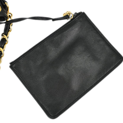 Chanel 1991-1994 Black Lambskin Triple CC Drawstring Shoulder Bag