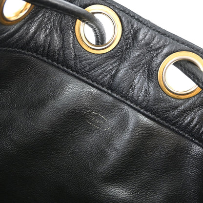 Chanel 1991-1994 Black Lambskin Triple CC Drawstring Shoulder Bag