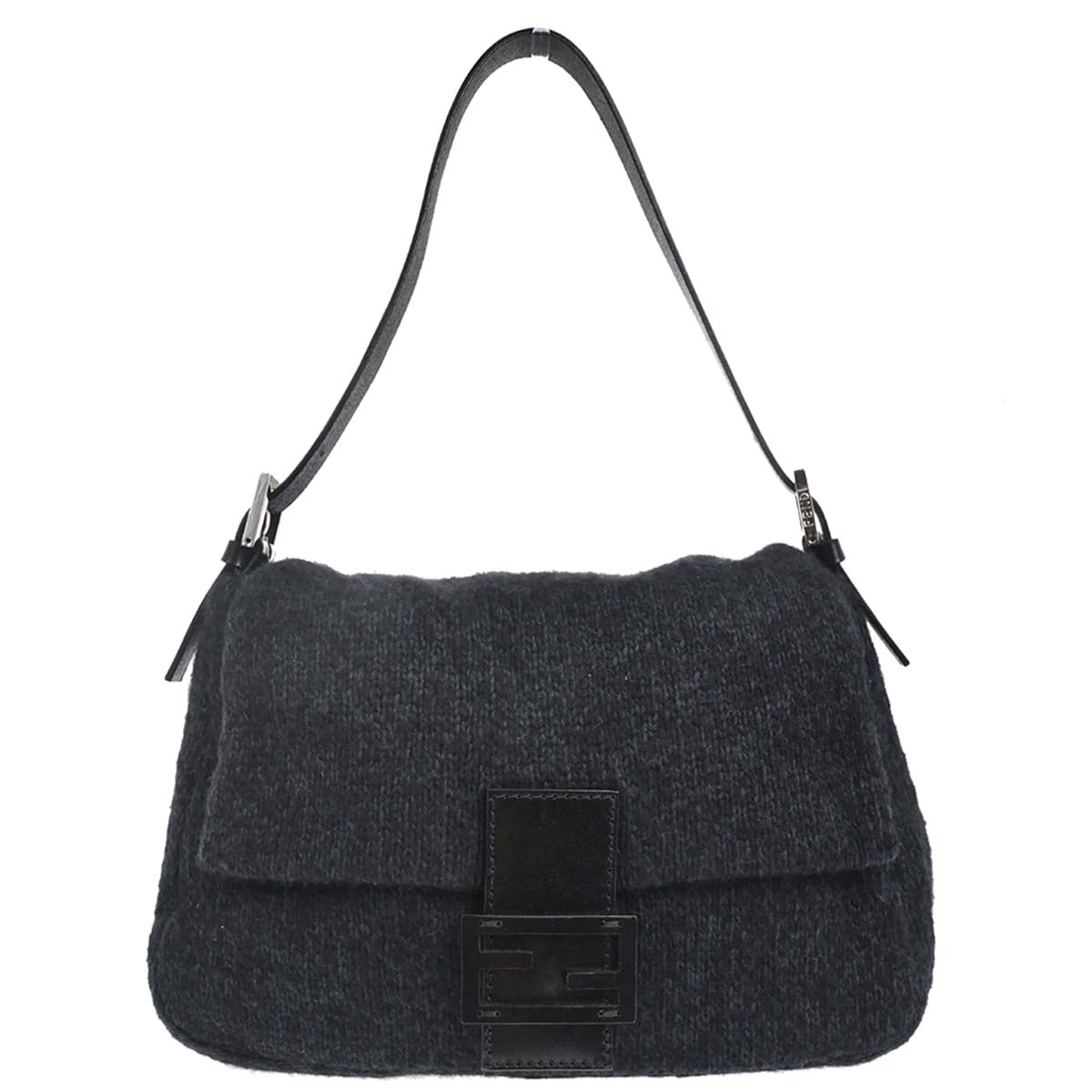Fendi Black Wool Mamma Baguette Handbag