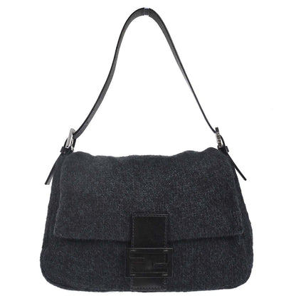 Fendi Black Wool Mamma Baguette Handbag