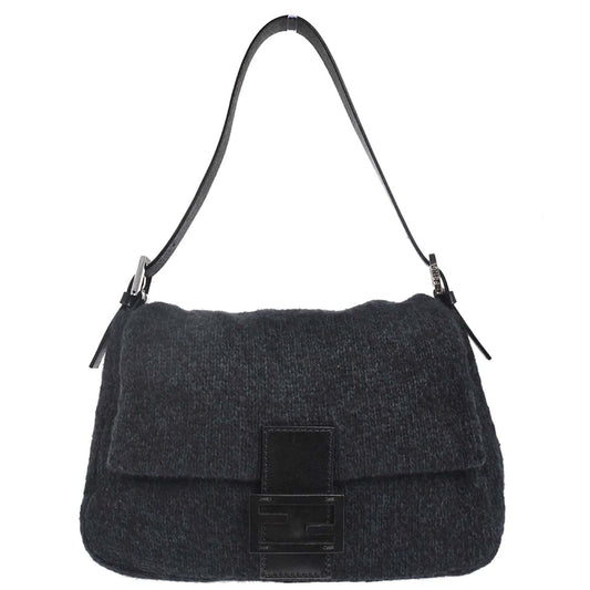 Fendi Black Wool Mamma Baguette Handbag