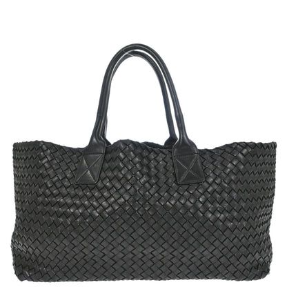 Bottega Veneta Black Lambskin Intrecciato Cabat MM Tote
