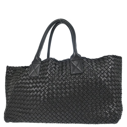 Bottega Veneta Black Lambskin Intrecciato Cabat MM Tote