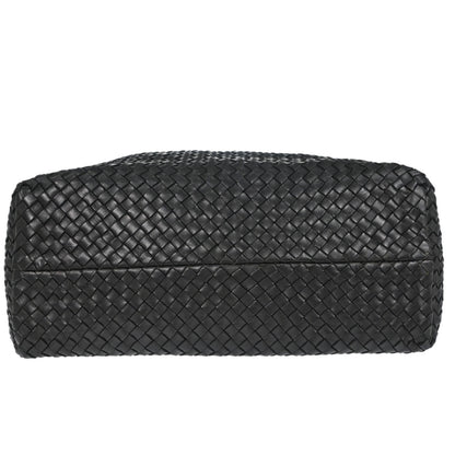Bottega Veneta Black Lambskin Intrecciato Cabat MM Tote