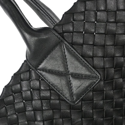 Bottega Veneta Black Lambskin Intrecciato Cabat MM Tote